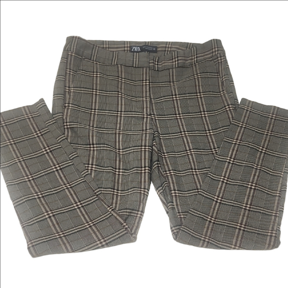 Zara Slacks with Classic Plaid Design, Size Medium